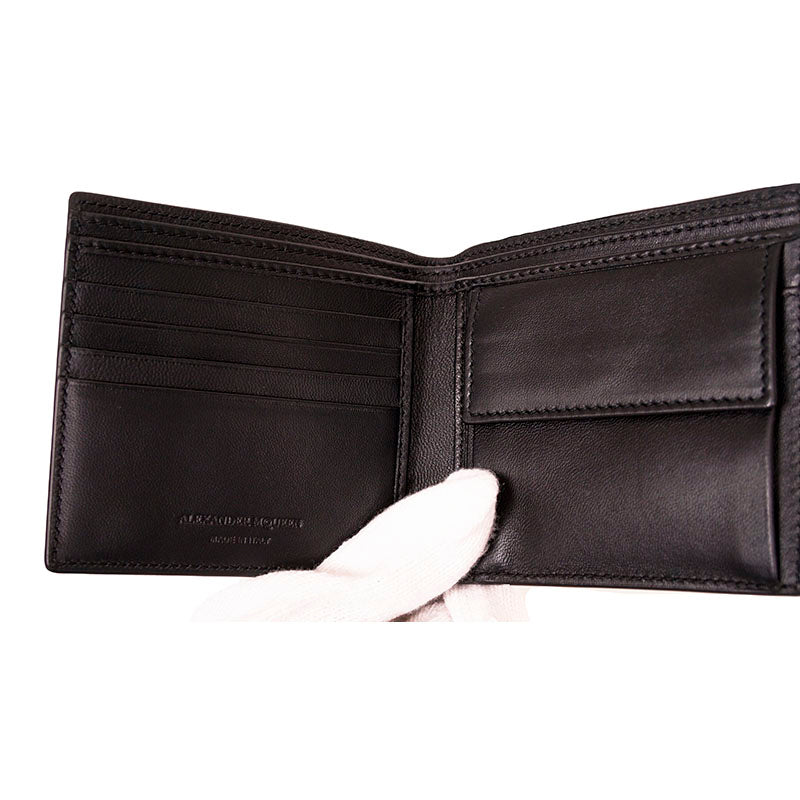 NEW ALEXANDER MCQUEEN Mens Black Leather RIB CAGE Gothic Bi-Fold RARE WALLET NWT