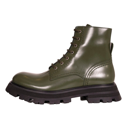 37 NEW $990 ALEXANDER MCQUEEN Wander Leather Exaggerated-Sole COMBAT BOOTS US 7