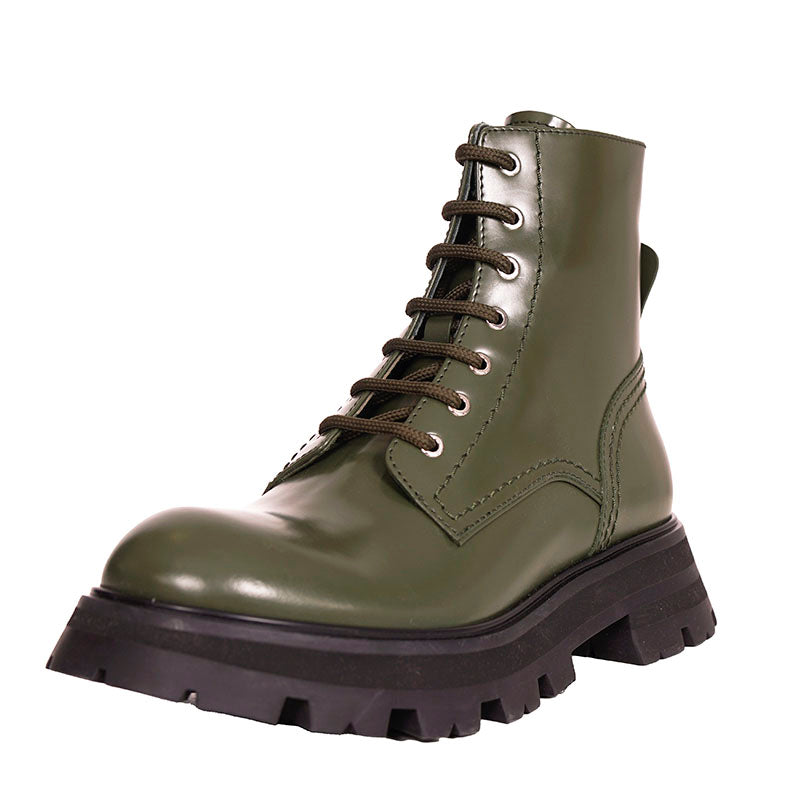 37 NEW $990 ALEXANDER MCQUEEN Wander Leather Exaggerated-Sole COMBAT BOOTS US 7