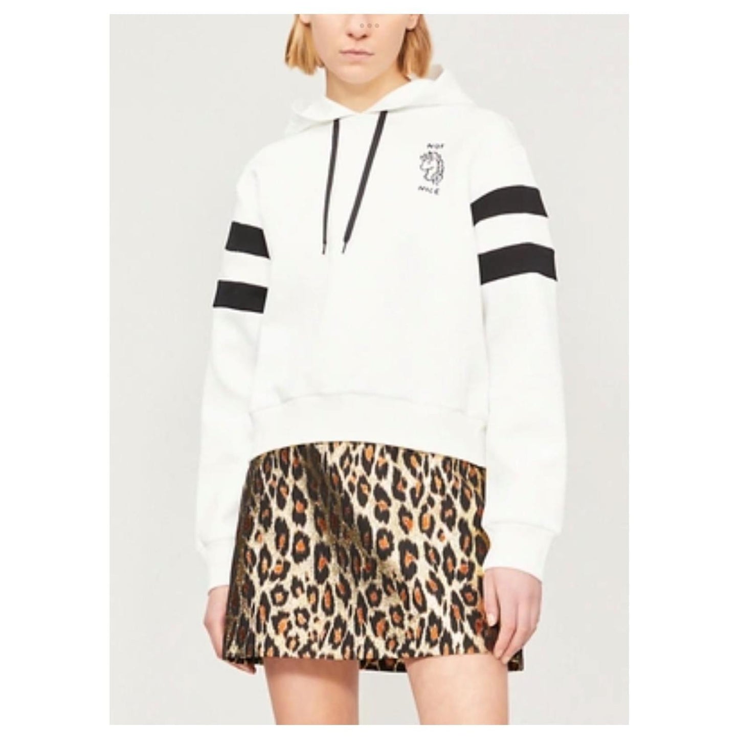 sz S NEW $1,900 MIU MIU White UNICORN NOT NICE Cropped Hoodie SWEATSHIRT TOP NWT