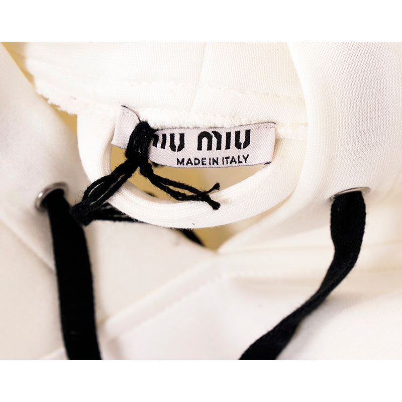 sz S NEW $1,900 MIU MIU White UNICORN NOT NICE Cropped Hoodie SWEATSHIRT TOP NWT