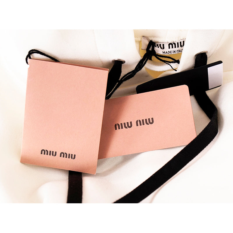 sz S NEW $1,900 MIU MIU White UNICORN NOT NICE Cropped Hoodie SWEATSHIRT TOP NWT