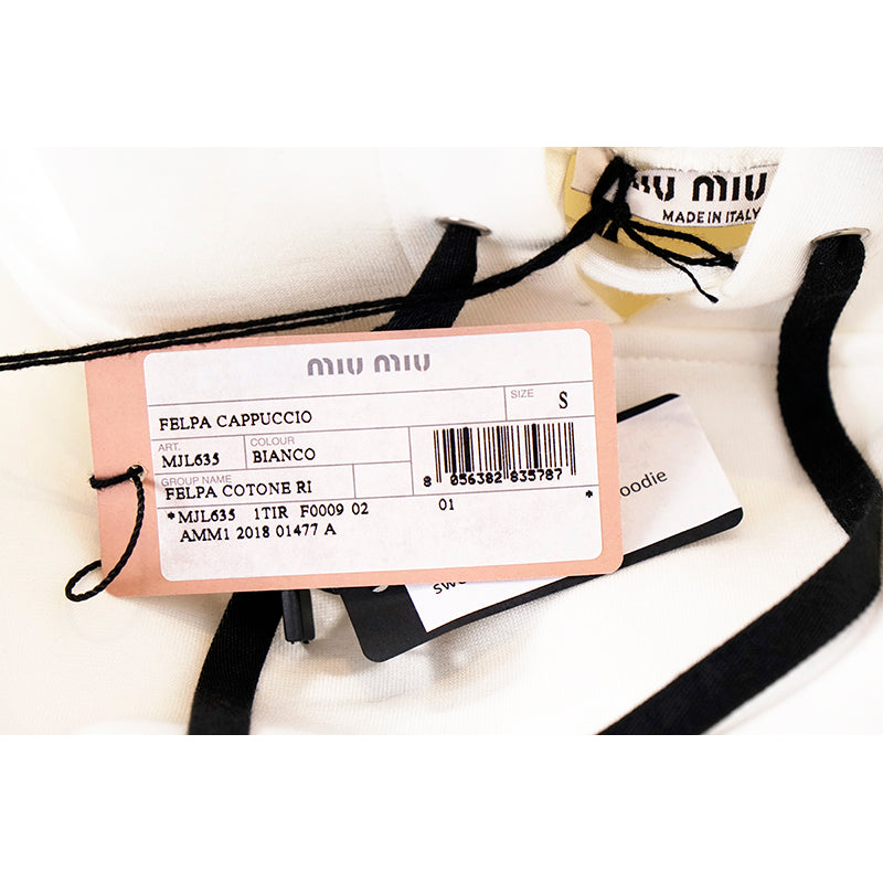 sz S NEW $1,900 MIU MIU White UNICORN NOT NICE Cropped Hoodie SWEATSHIRT TOP NWT