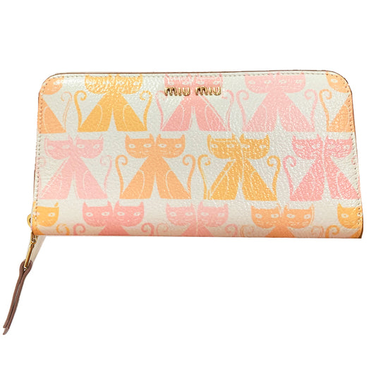 NEW $995 MIU MIU White Leather MADRAS CAT PRINT Zip Around LARGE Clutch WALLET