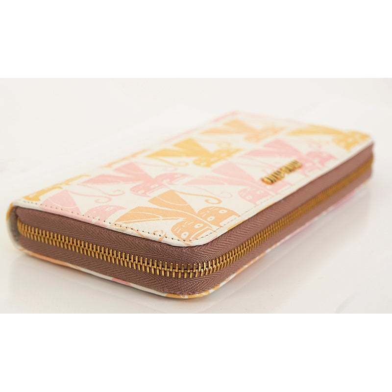 NEW $995 MIU MIU White Leather MADRAS CAT PRINT Zip Around LARGE Clutch WALLET