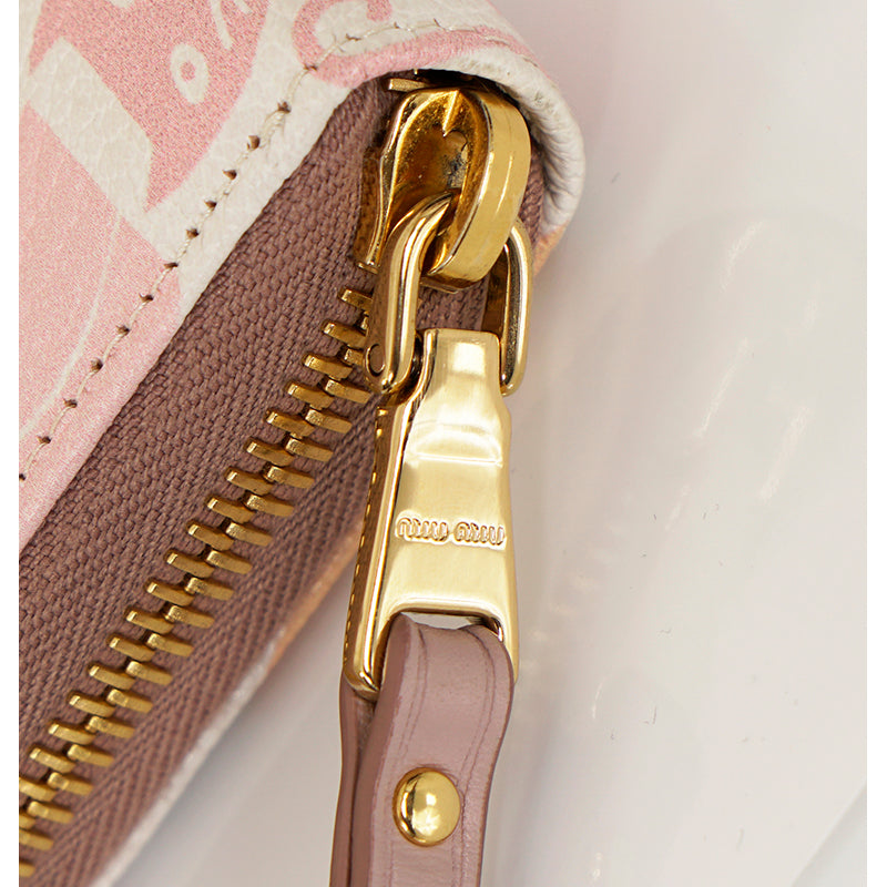 NEW $995 MIU MIU White Leather MADRAS CAT PRINT Zip Around LARGE Clutch WALLET