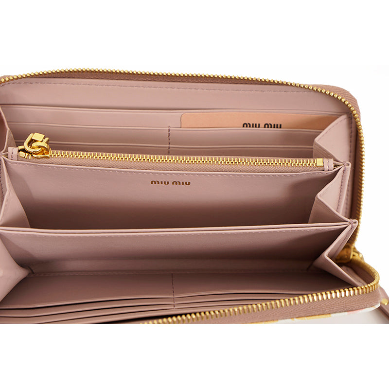 NEW $995 MIU MIU White Leather MADRAS CAT PRINT Zip Around LARGE Clutch WALLET
