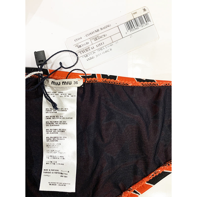 36 XXS NEW $880 MIU MIU Red Black White STAR PRINT Classic Summer BIKINI SWIMSUIT XS