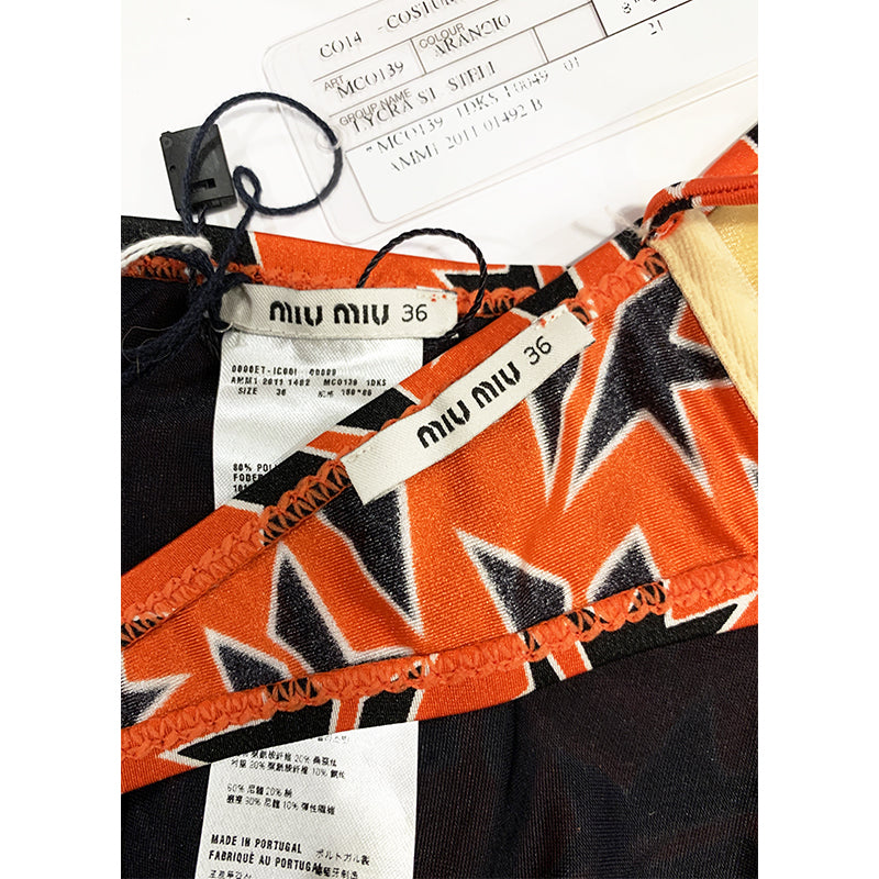 36 XXS NEW $880 MIU MIU Red Black White STAR PRINT Classic Summer BIKINI SWIMSUIT XS