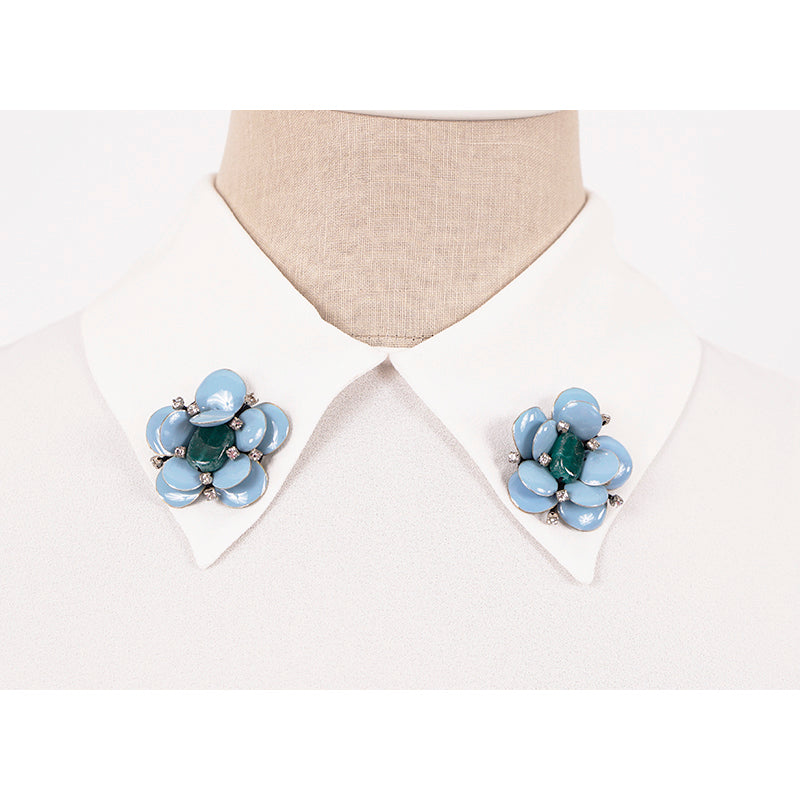 NEW $1,170 MIU MIU White Ruffled Bib Flutter Sleeves FLOWER BROOCH COLLAR BLOUSE