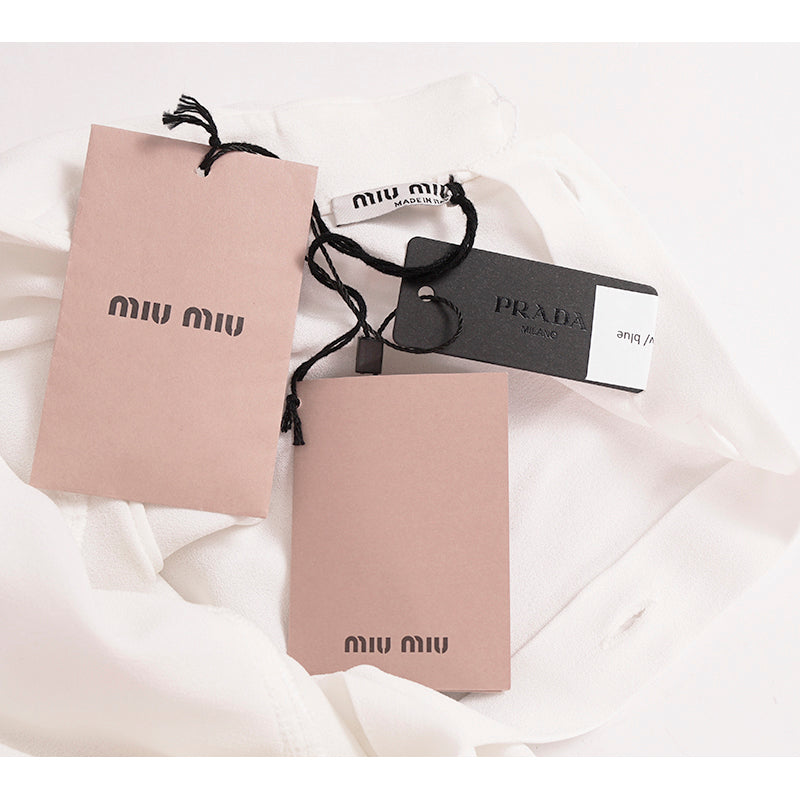 NEW $1,170 MIU MIU White Ruffled Bib Flutter Sleeves FLOWER BROOCH COLLAR BLOUSE