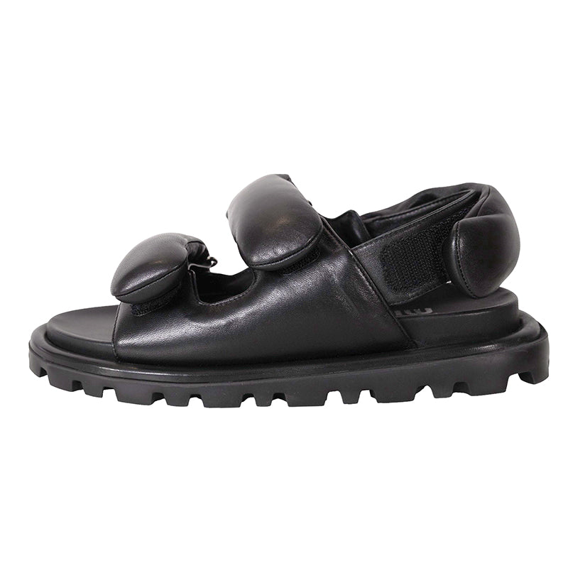 36.5 NEW $1,050 MIU MIU Black PUFFY SUPPLE LEATHER Rugged Rubber Sole SANDALS
