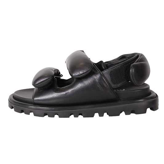 36.5 NEW $1,050 MIU MIU Black PUFFY SUPPLE LEATHER Rugged Rubber Sole SANDALS