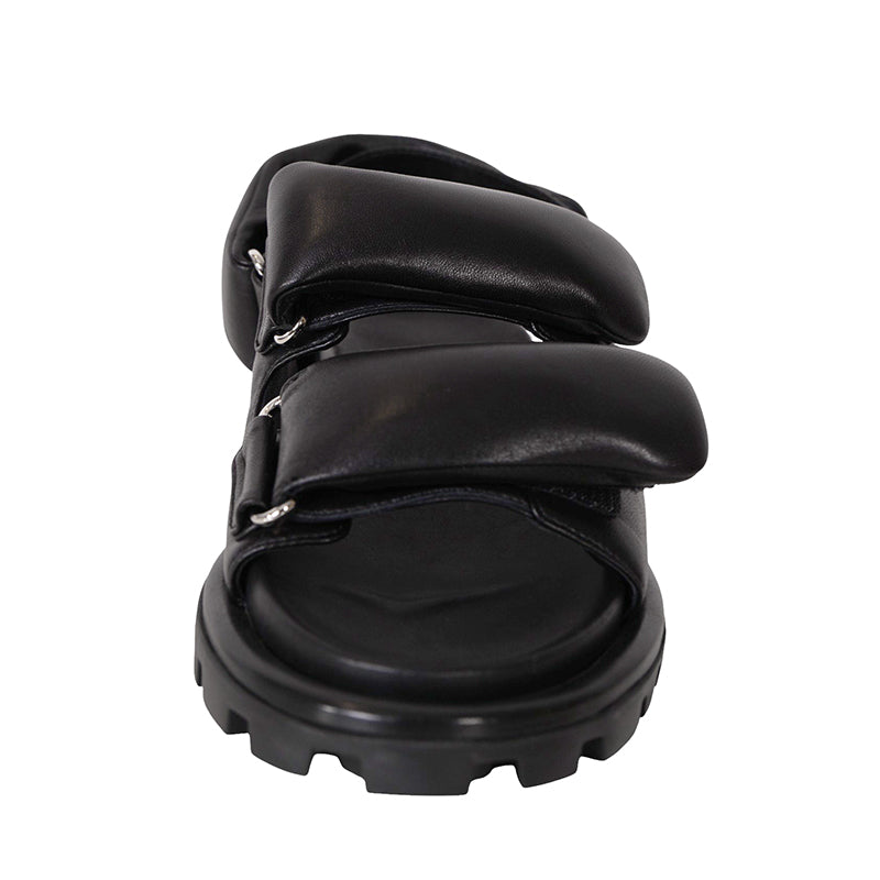 36.5 NEW $1,050 MIU MIU Black PUFFY SUPPLE LEATHER Rugged Rubber Sole SANDALS