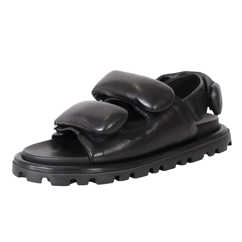 36.5 NEW $1,050 MIU MIU Black PUFFY SUPPLE LEATHER Rugged Rubber Sole SANDALS