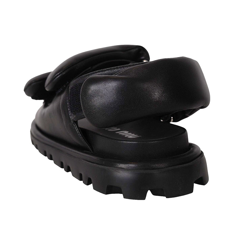 36.5 NEW $1,050 MIU MIU Black PUFFY SUPPLE LEATHER Rugged Rubber Sole SANDALS