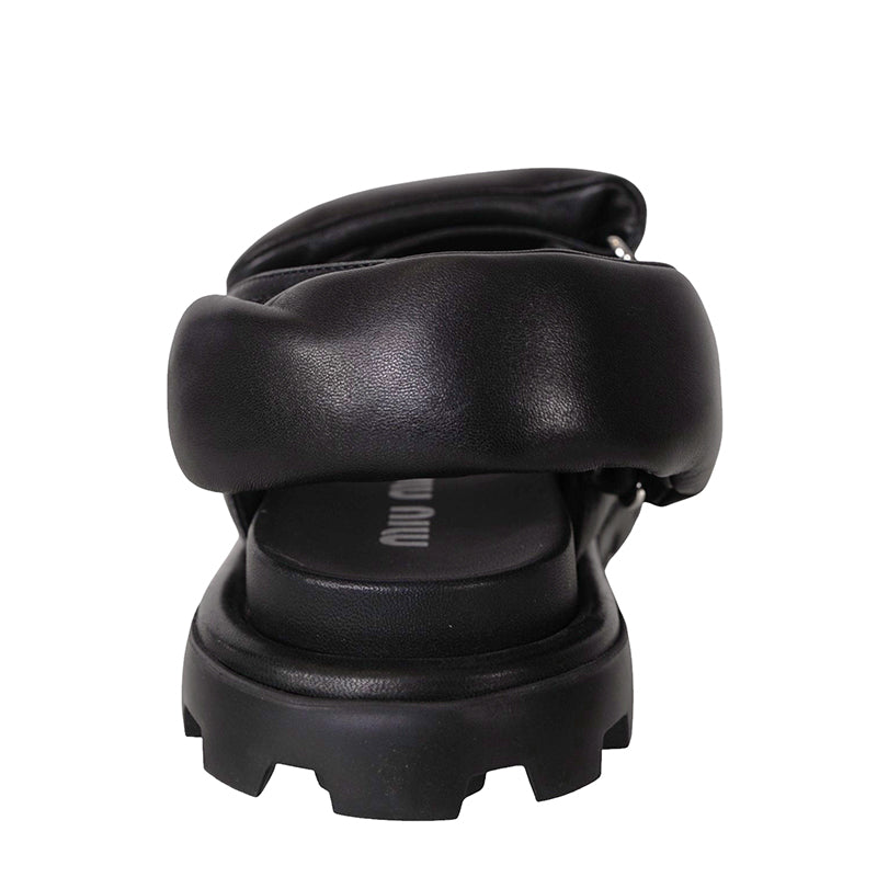 36.5 NEW $1,050 MIU MIU Black PUFFY SUPPLE LEATHER Rugged Rubber Sole SANDALS