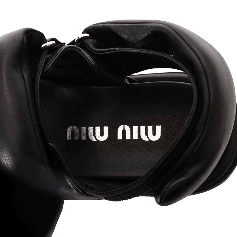 36.5 NEW $1,050 MIU MIU Black PUFFY SUPPLE LEATHER Rugged Rubber Sole SANDALS