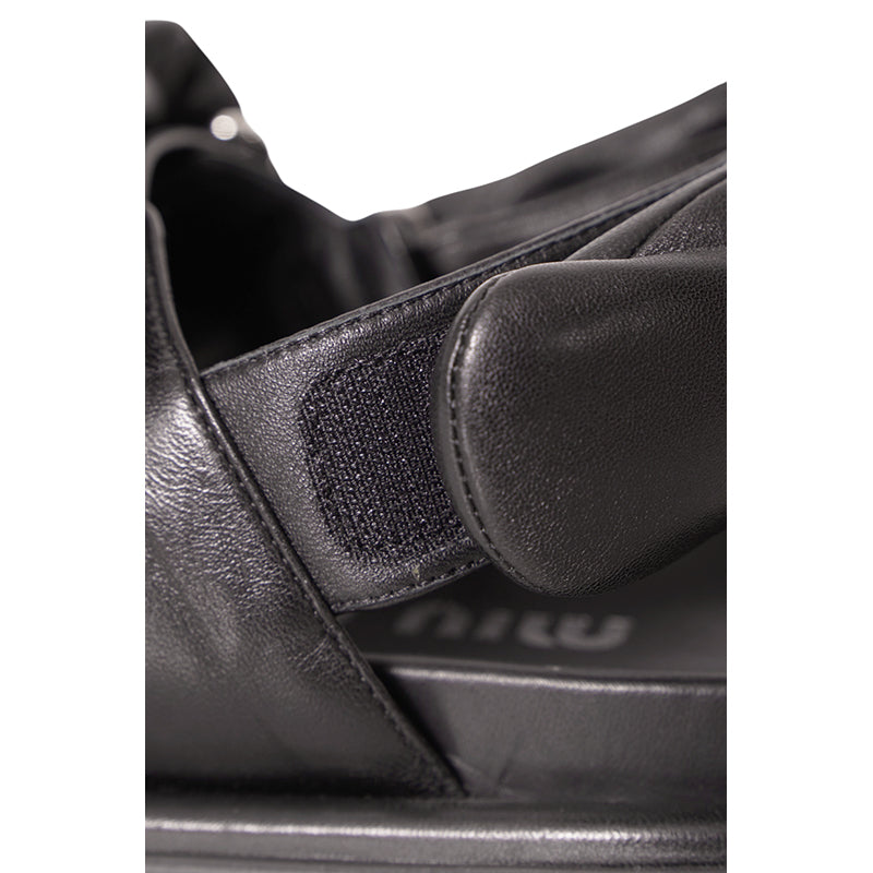 36.5 NEW $1,050 MIU MIU Black PUFFY SUPPLE LEATHER Rugged Rubber Sole SANDALS