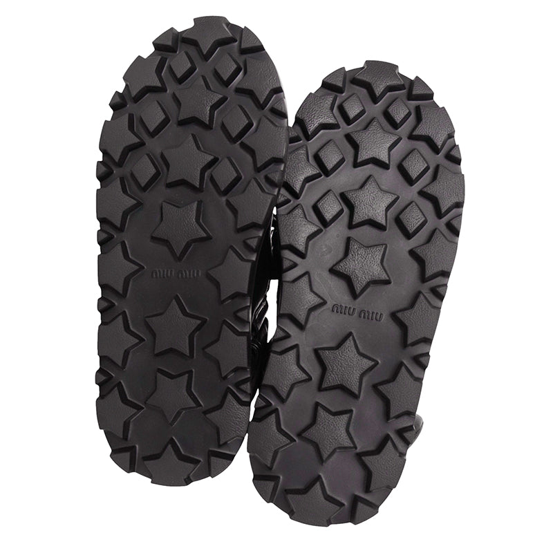 36.5 NEW $1,050 MIU MIU Black PUFFY SUPPLE LEATHER Rugged Rubber Sole SANDALS