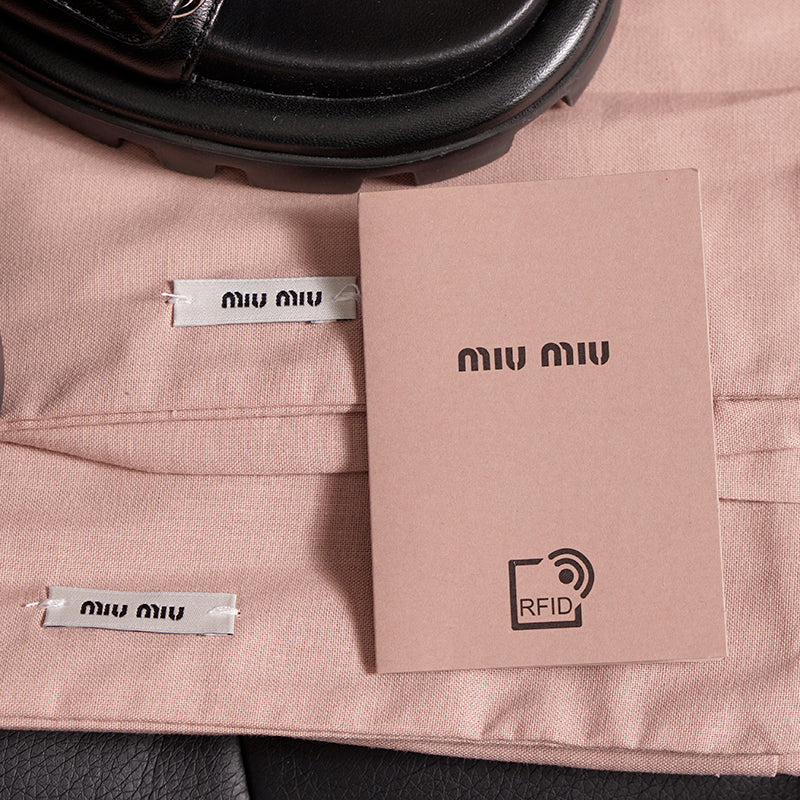 36.5 NEW $1,050 MIU MIU Black PUFFY SUPPLE LEATHER Rugged Rubber Sole SANDALS