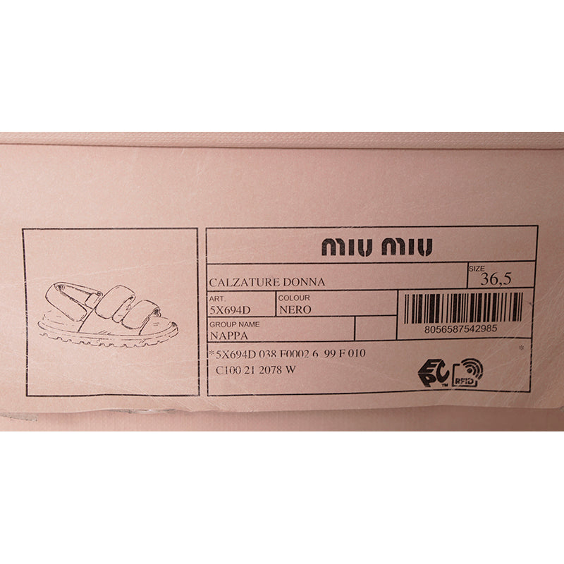 36.5 NEW $1,050 MIU MIU Black PUFFY SUPPLE LEATHER Rugged Rubber Sole SANDALS