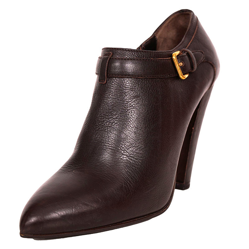 38 VINTAGE MIU MIU Brown Leather CHUNKY HIGH HEEL Y2K Booties ANKLE BOOTS 37.5