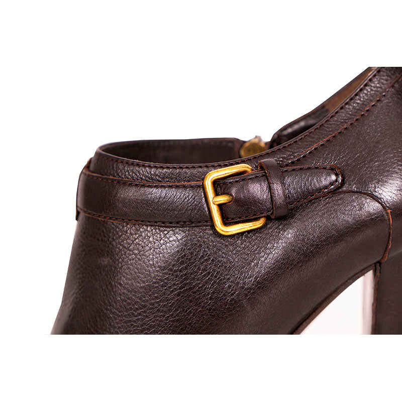 38 VINTAGE MIU MIU Brown Leather CHUNKY HIGH HEEL Y2K Booties ANKLE BOOTS 37.5