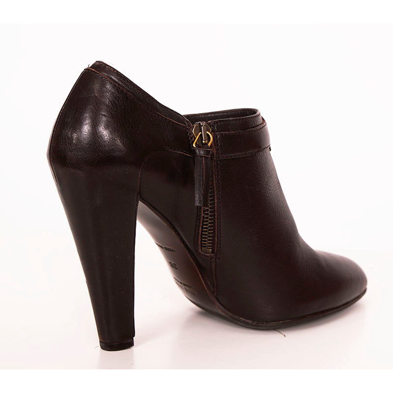 38 VINTAGE MIU MIU Brown Leather CHUNKY HIGH HEEL Y2K Booties ANKLE BOOTS 37.5