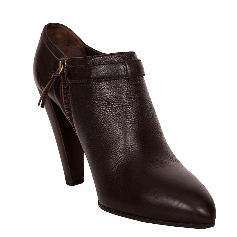 38 VINTAGE MIU MIU Brown Leather CHUNKY HIGH HEEL Y2K Booties ANKLE BOOTS 37.5