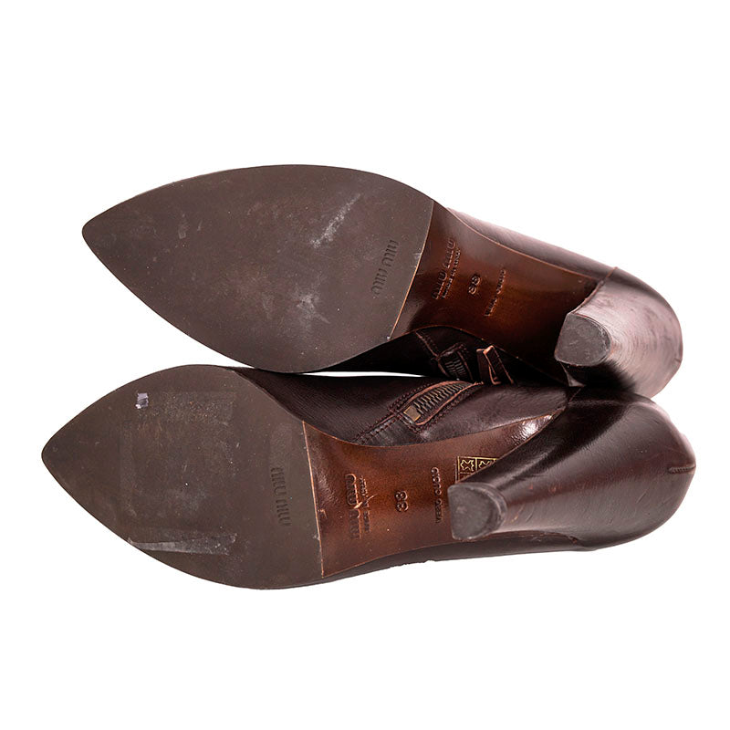 38 VINTAGE MIU MIU Brown Leather CHUNKY HIGH HEEL Y2K Booties ANKLE BOOTS 37.5