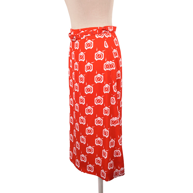 38 US 2 NEW $1,790 MIU MIU Orange RETRO CLOCK PRINT Spring Summer BELTED SKIRT