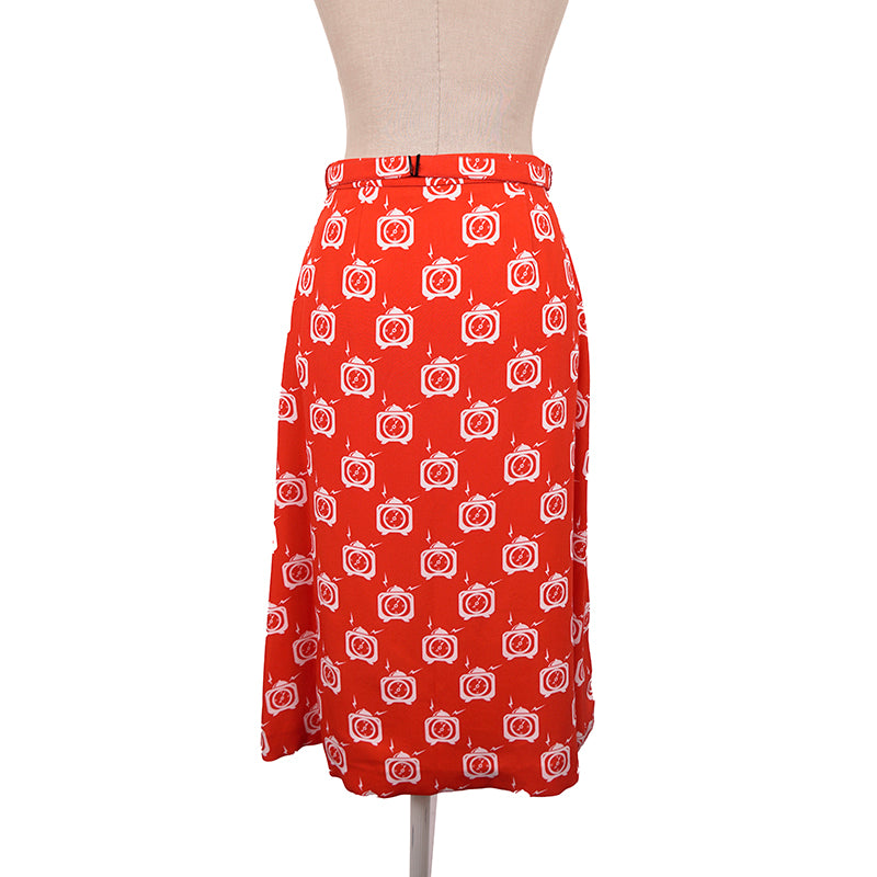 38 US 2 NEW $1,790 MIU MIU Orange RETRO CLOCK PRINT Spring Summer BELTED SKIRT