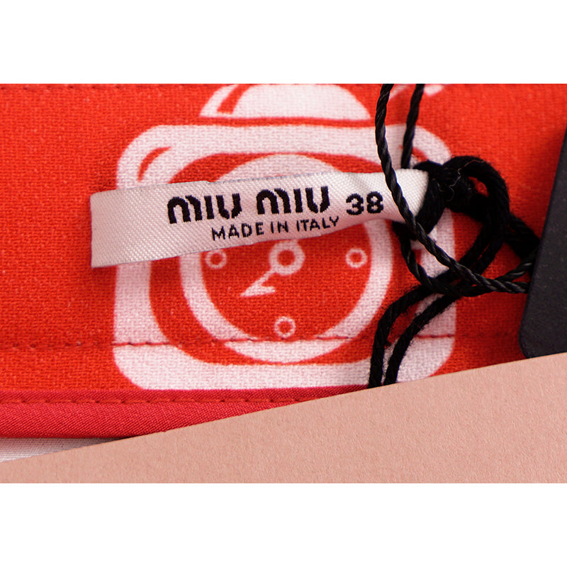 38 US 2 NEW $1,790 MIU MIU Orange RETRO CLOCK PRINT Spring Summer BELTED SKIRT