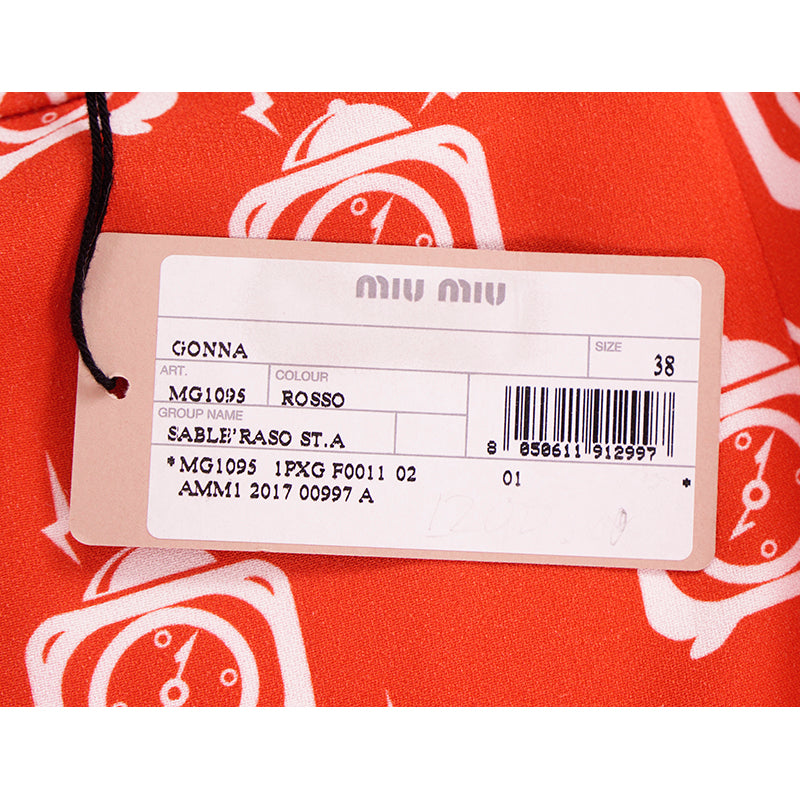 38 US 2 NEW $1,790 MIU MIU Orange RETRO CLOCK PRINT Spring Summer BELTED SKIRT