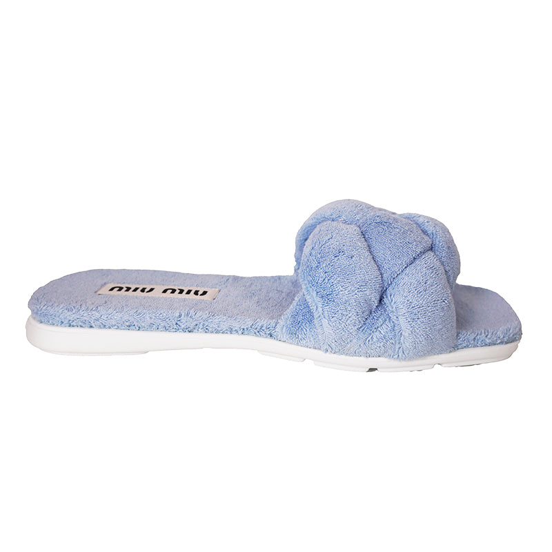 36.5/37 NEW $875 MIU MIU Celeste Blue TERRY CLOTH Braided Strap Slide SANDALS NIB 7