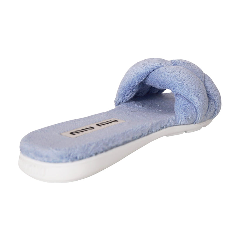 36.5/37 NEW $875 MIU MIU Celeste Blue TERRY CLOTH Braided Strap Slide SANDALS NIB 7