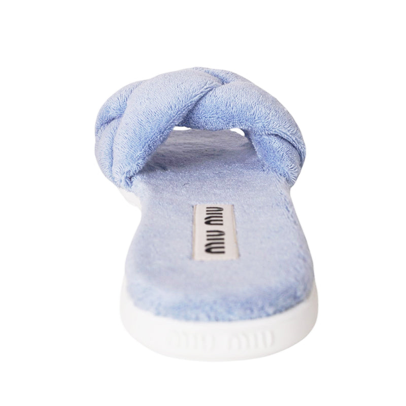 36.5/37 NEW $875 MIU MIU Celeste Blue TERRY CLOTH Braided Strap Slide SANDALS NIB 7