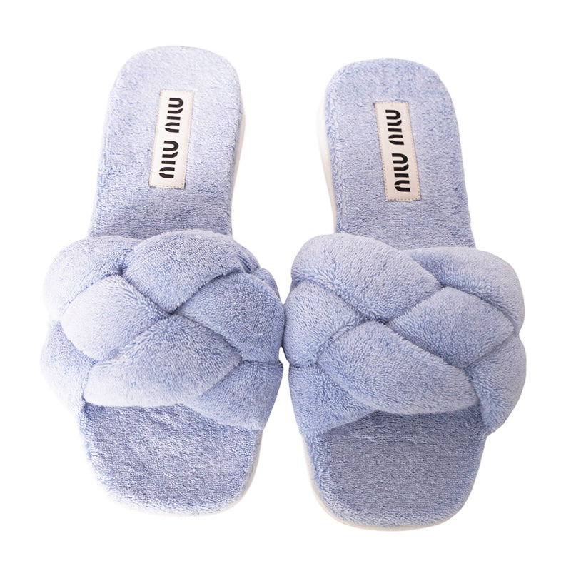 36.5/37 NEW $875 MIU MIU Celeste Blue TERRY CLOTH Braided Strap Slide SANDALS NIB 7