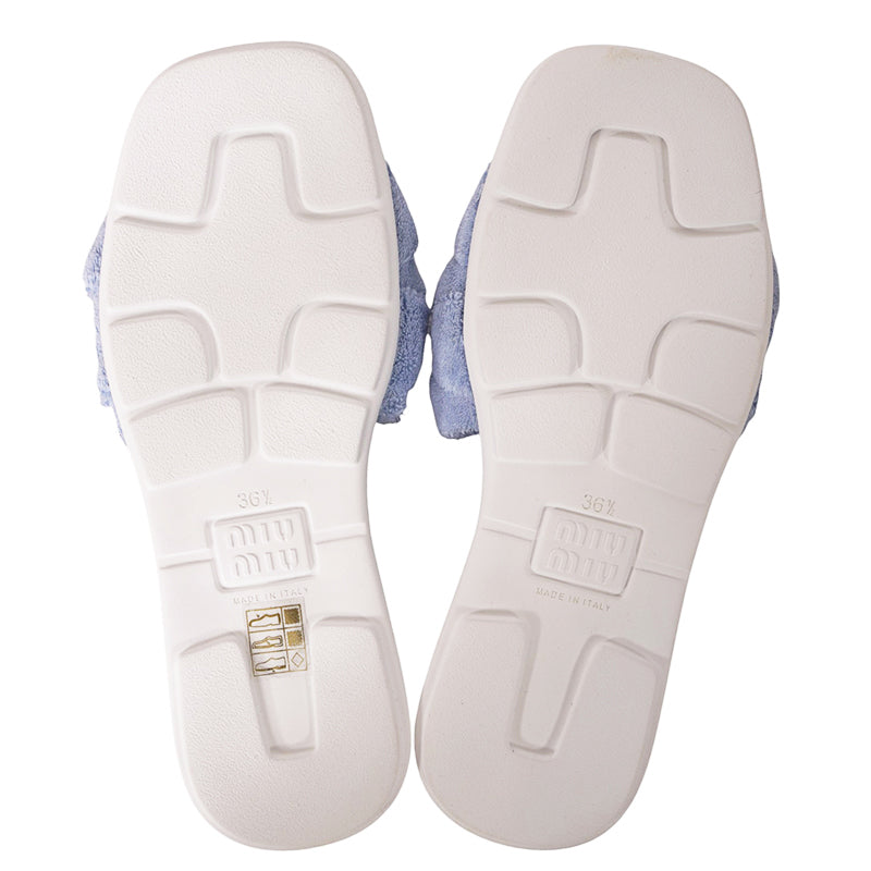 36.5/37 NEW $875 MIU MIU Celeste Blue TERRY CLOTH Braided Strap Slide SANDALS NIB 7