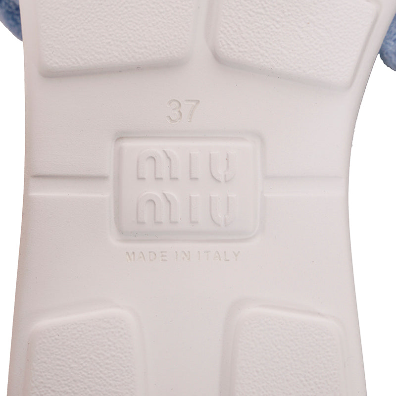 36.5/37 NEW $875 MIU MIU Celeste Blue TERRY CLOTH Braided Strap Slide SANDALS NIB 7
