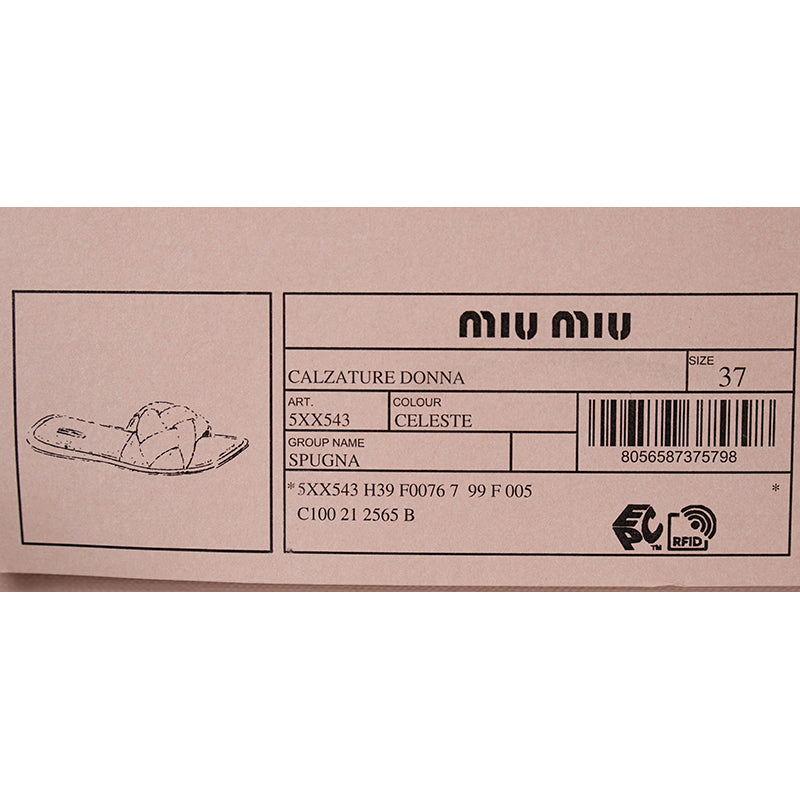 36.5/37 NEW $875 MIU MIU Celeste Blue TERRY CLOTH Braided Strap Slide SANDALS NIB 7
