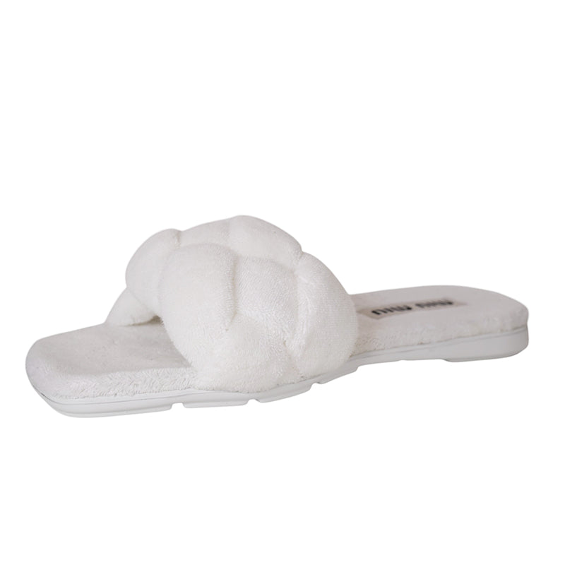 37 NEW $875 MIU MIU Bianco White TERRY CLOTH Braided Strap Slide SANDALS NIB 7