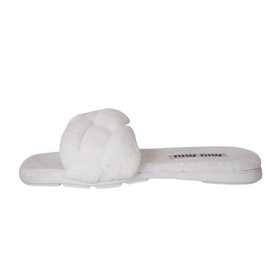 37 NEW $875 MIU MIU Bianco White TERRY CLOTH Braided Strap Slide SANDALS NIB 7