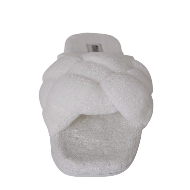 37 NEW $875 MIU MIU Bianco White TERRY CLOTH Braided Strap Slide SANDALS NIB 7