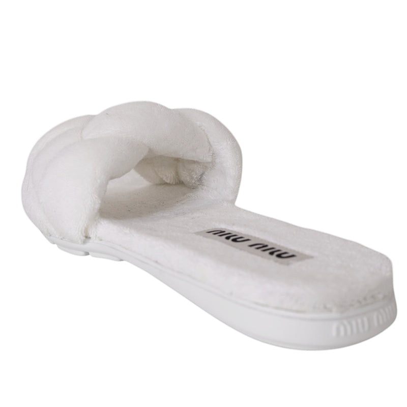37 NEW $875 MIU MIU Bianco White TERRY CLOTH Braided Strap Slide SANDALS NIB 7