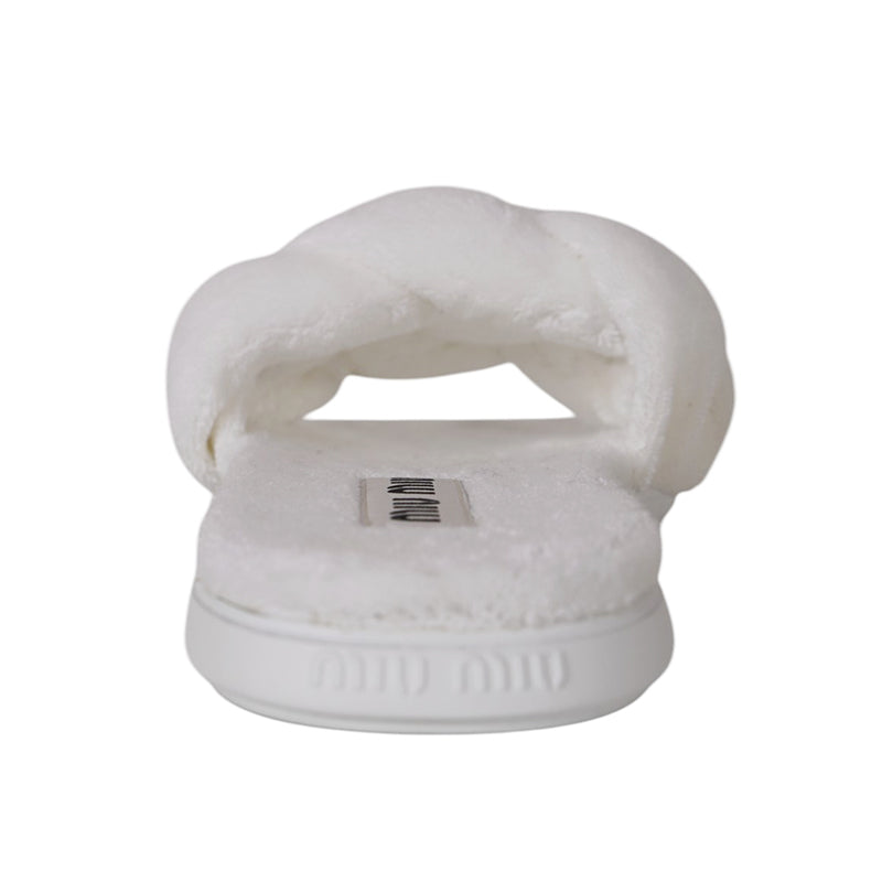 37 NEW $875 MIU MIU Bianco White TERRY CLOTH Braided Strap Slide SANDALS NIB 7