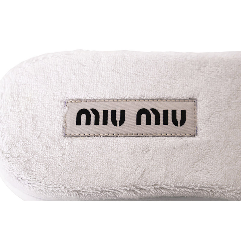 37 NEW $875 MIU MIU Bianco White TERRY CLOTH Braided Strap Slide SANDALS NIB 7