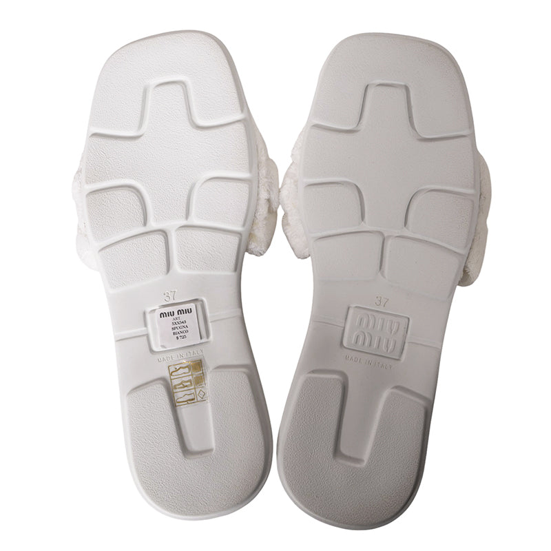 37 NEW $875 MIU MIU Bianco White TERRY CLOTH Braided Strap Slide SANDALS NIB 7
