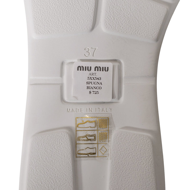 37 NEW $875 MIU MIU Bianco White TERRY CLOTH Braided Strap Slide SANDALS NIB 7